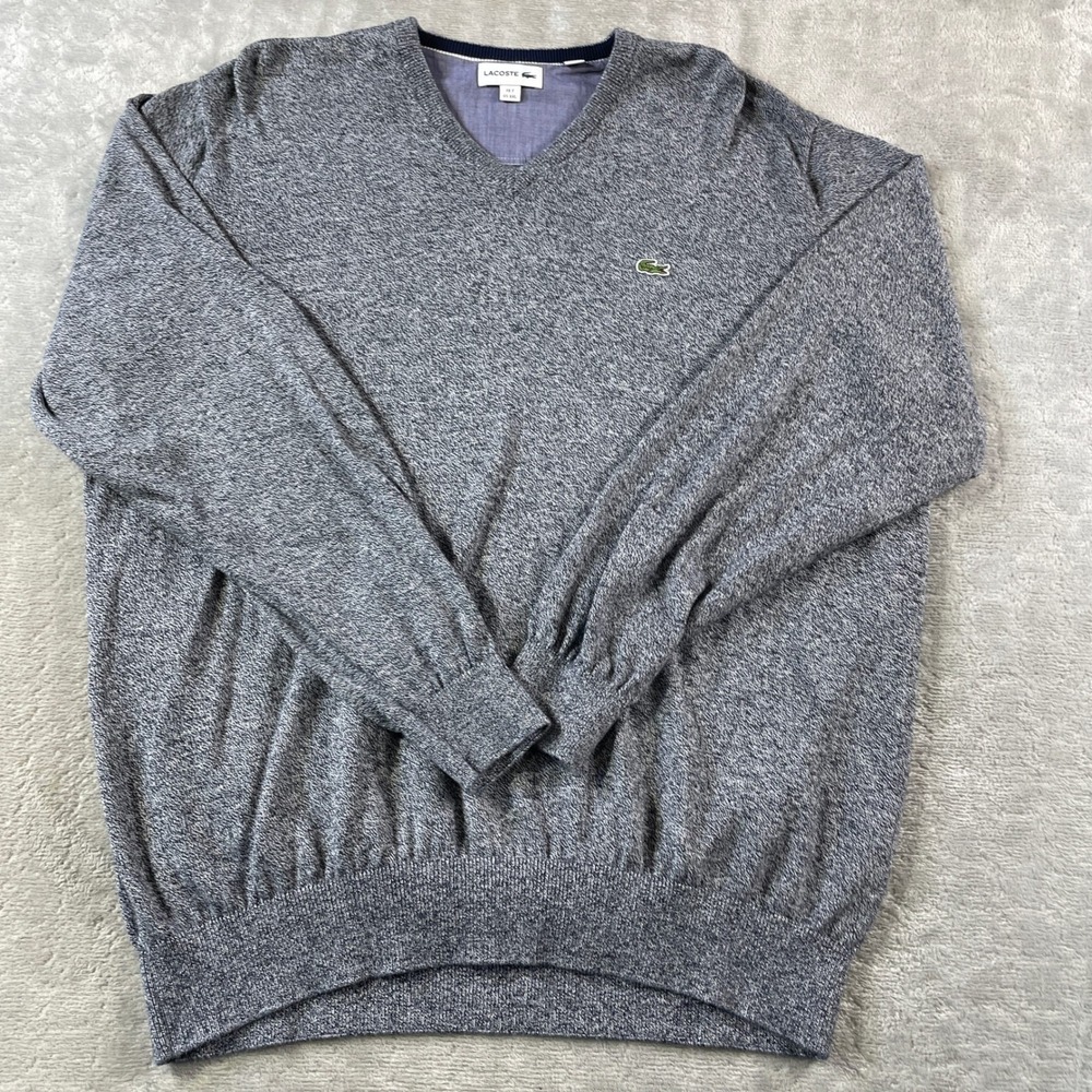 Lacoste Sweater Mens  XXL FR 7 Gray V-Neck Office Preppy Casual Cotton Luxury